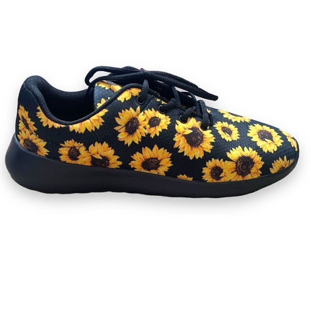 Yes We Vibe‎ Sneaker Black Yellow Sunflower Print Tie Front Mens Shoe Size 11